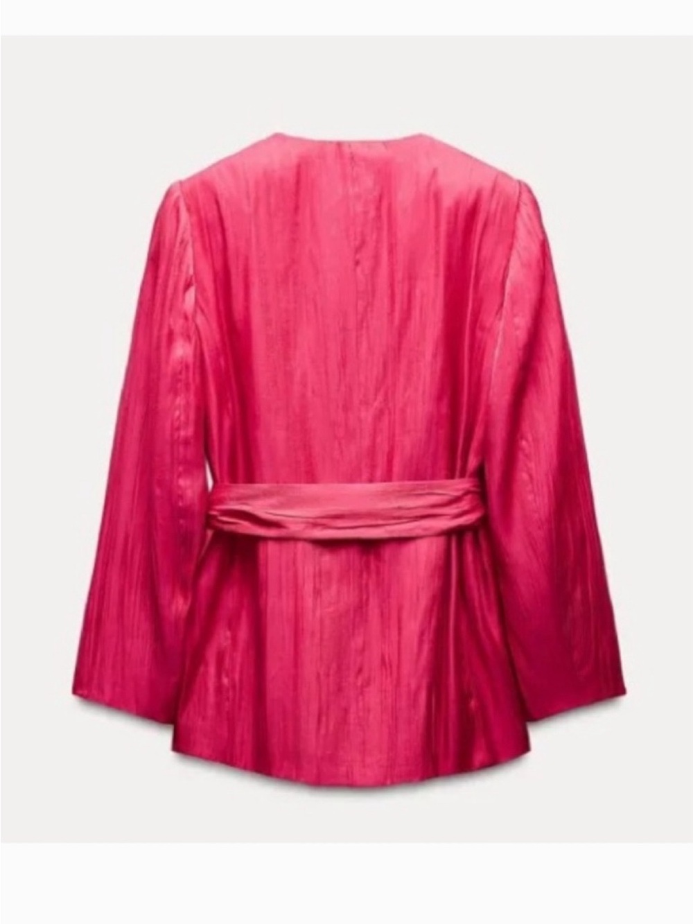 ZARA Hot Pink Red Crinkle Effect Shimmering Belted Blazer! 💖 - Picture 8 of 16